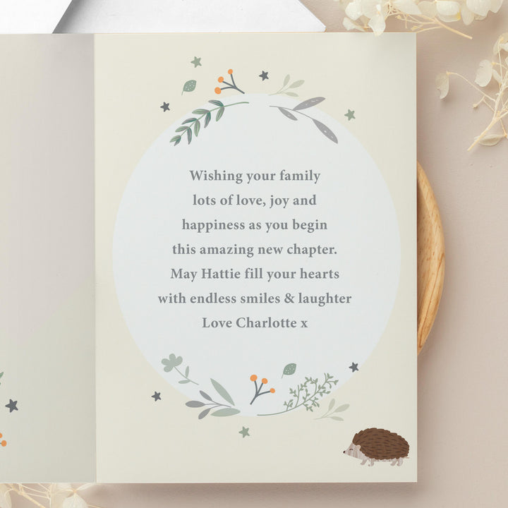 Personalised Woodland Animals New Baby Card, The Personal Shop, personalised gifts