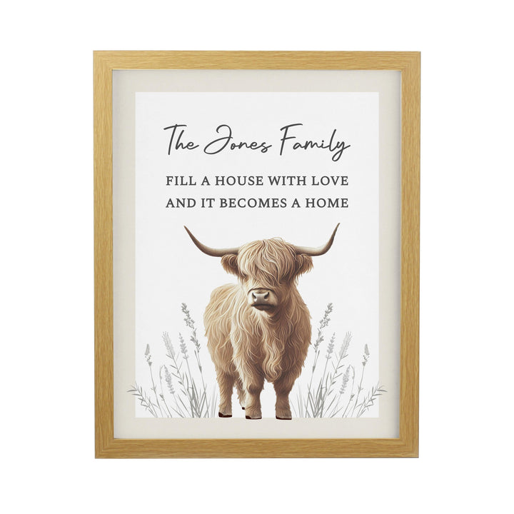 Personalised Highland Cow Oak Poster Frame – alternative view