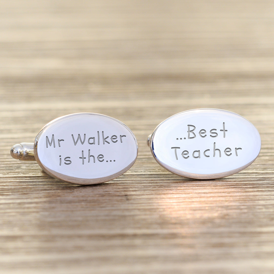 Personalised Best Teacher Silver Finish Cufflinks