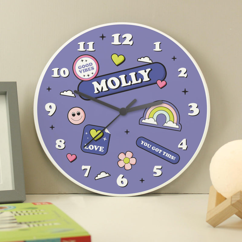 Personalised Positive Vibes Wooden Childrens Clock