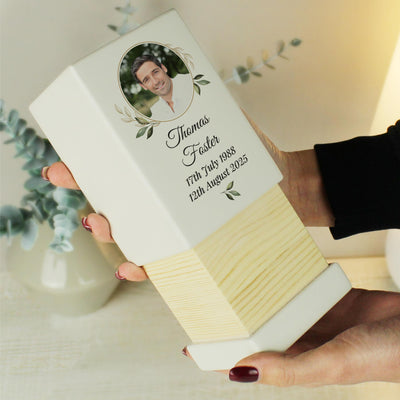 Personalised Photo Upload Small Wooden Urn