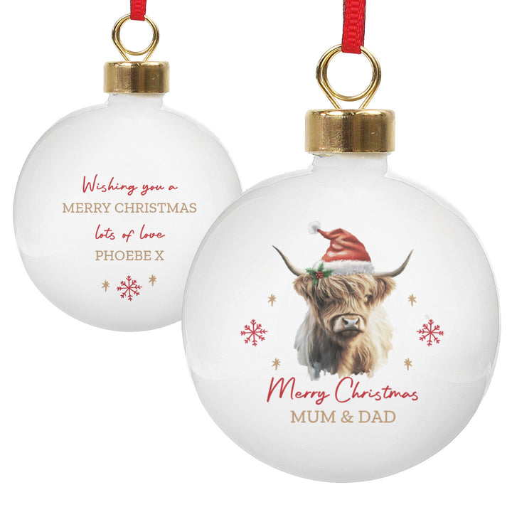 Personalised Highland Cow Christmas Bauble – alternative view
