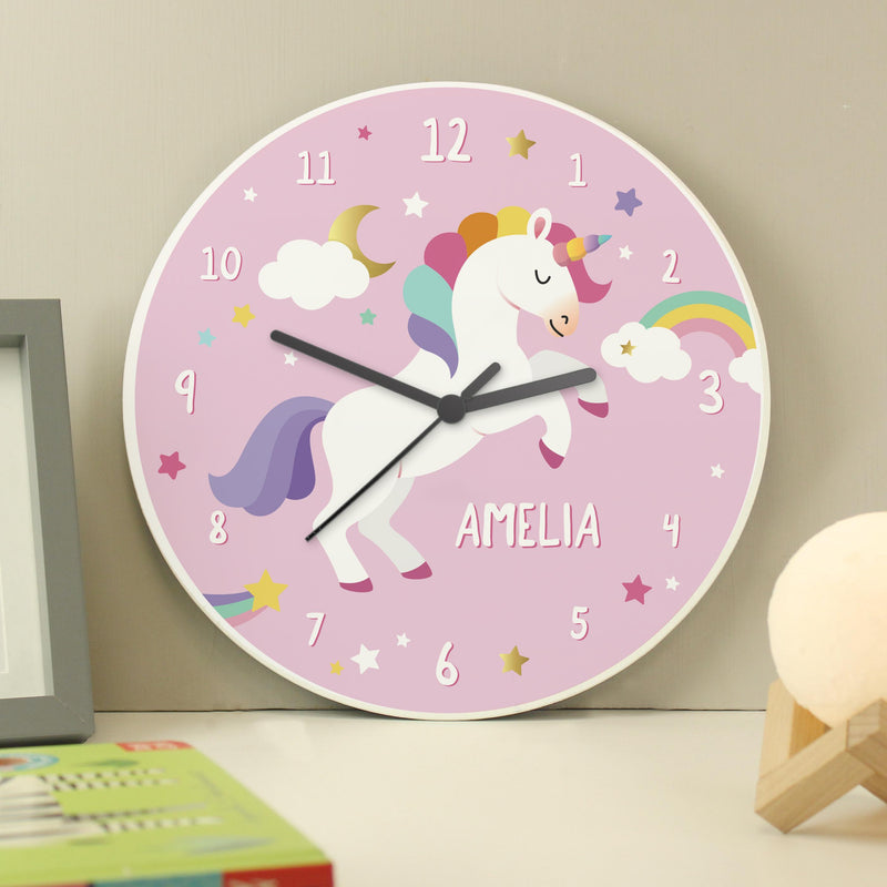 Personalised Unicorn Wooden Childrens Clock