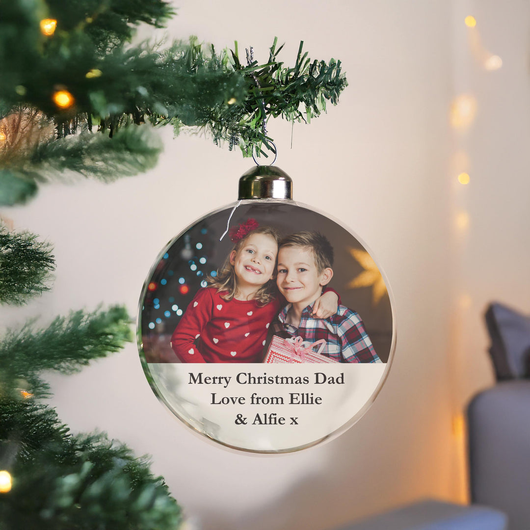 Personalised Message Photo Upload Glass Bauble – alternative view