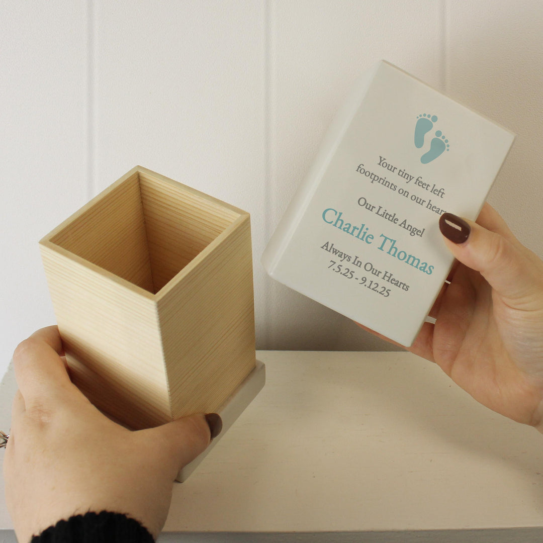 Personalised Baby Boy Small Wooden Urn – alternative view