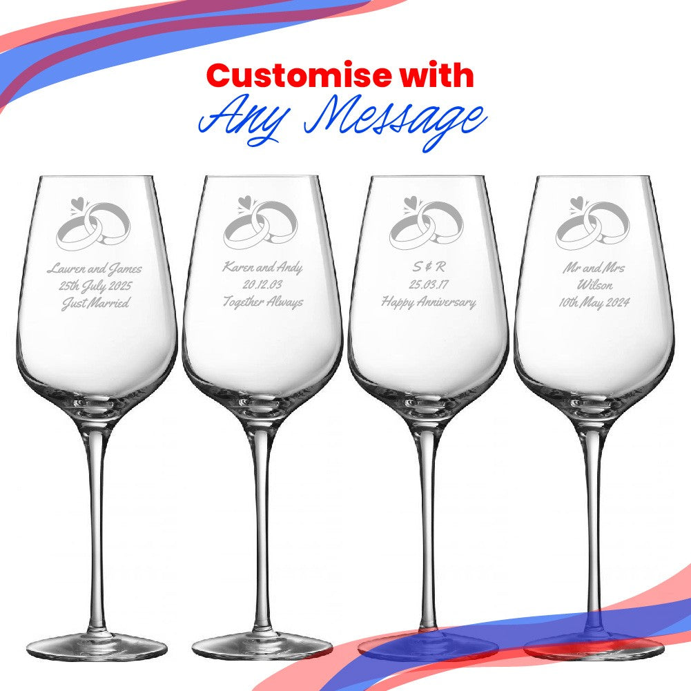 Personalised Wedding Rings Crystal Wine Glasses Set (450ml)