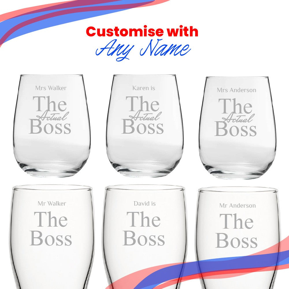 Engraved His and Hers Beer &amp; Stemless Wine Glass Set