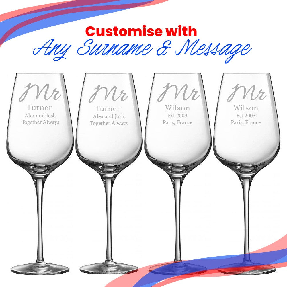 Personalised Mr &amp; Mr Engraved Wine Glasses Set