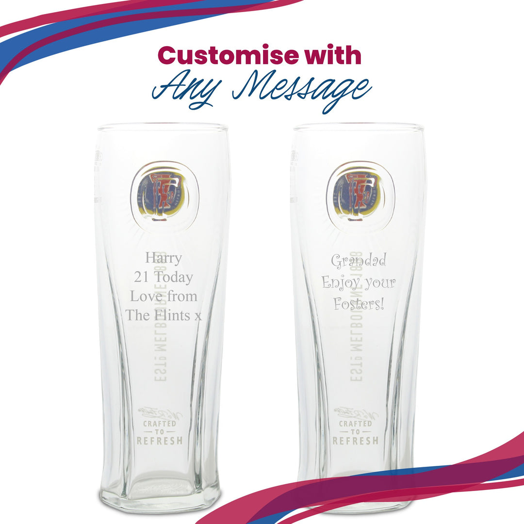 Personalised Fosters Pint Glass with Message