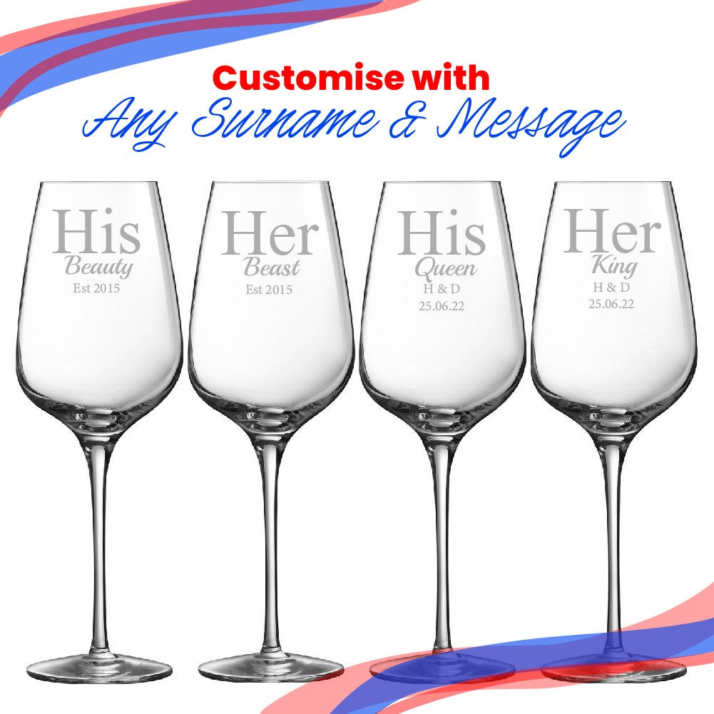 Personalised His &amp; Hers Wine Glasses Set (450ml) Gift Boxed