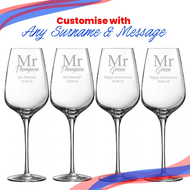 Personalised Mr and Mr Engraved Wine Glass Set