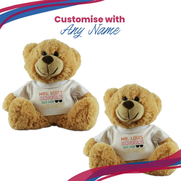 Personalised Cream Teddy Bear in School’s Out For Summer T-Shirt