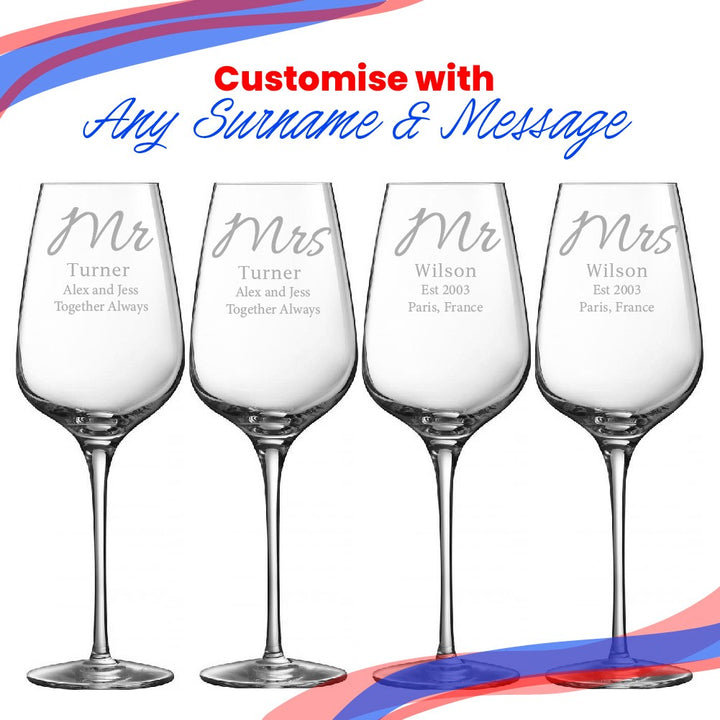Personalised Mr and Mrs Engraved Crystal Wine Glass Set