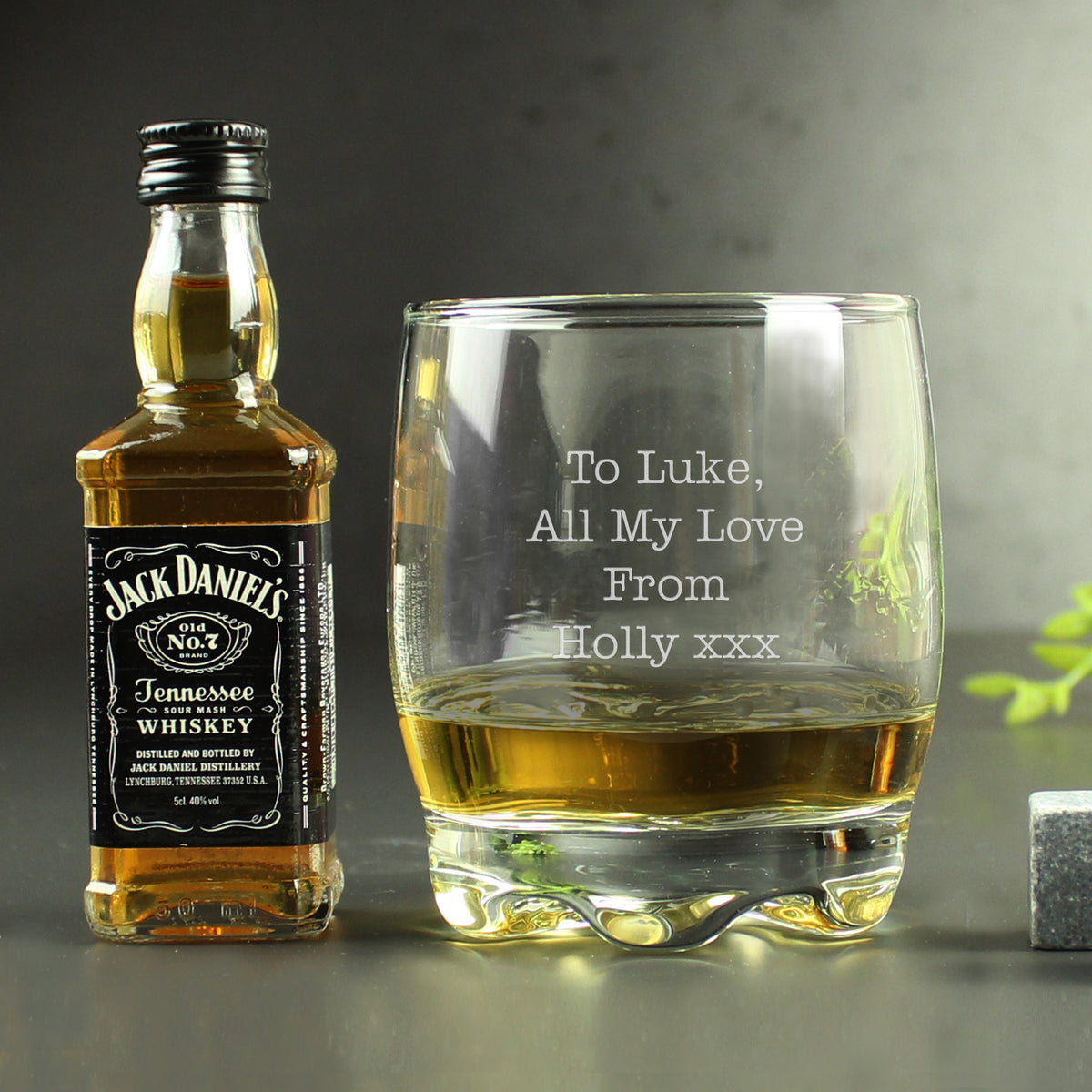 Personalised Free Text Tumbler and Whiskey Miniature Set – alternative view