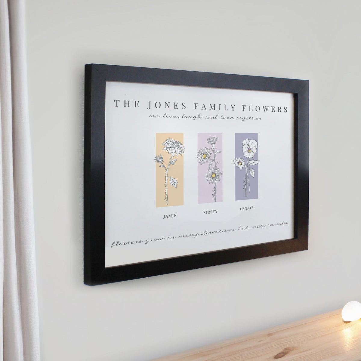 Personalised Birth Flower Family of 3 Black Framed Print, The Personal Shop, personalised gifts