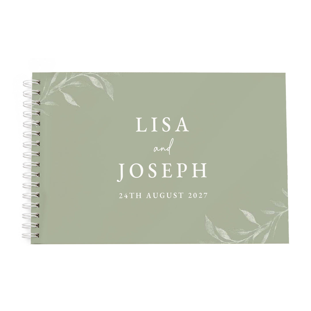 Personalised Botanical Sage Green Wedding Guest Book, The Personal Shop, personalised gifts