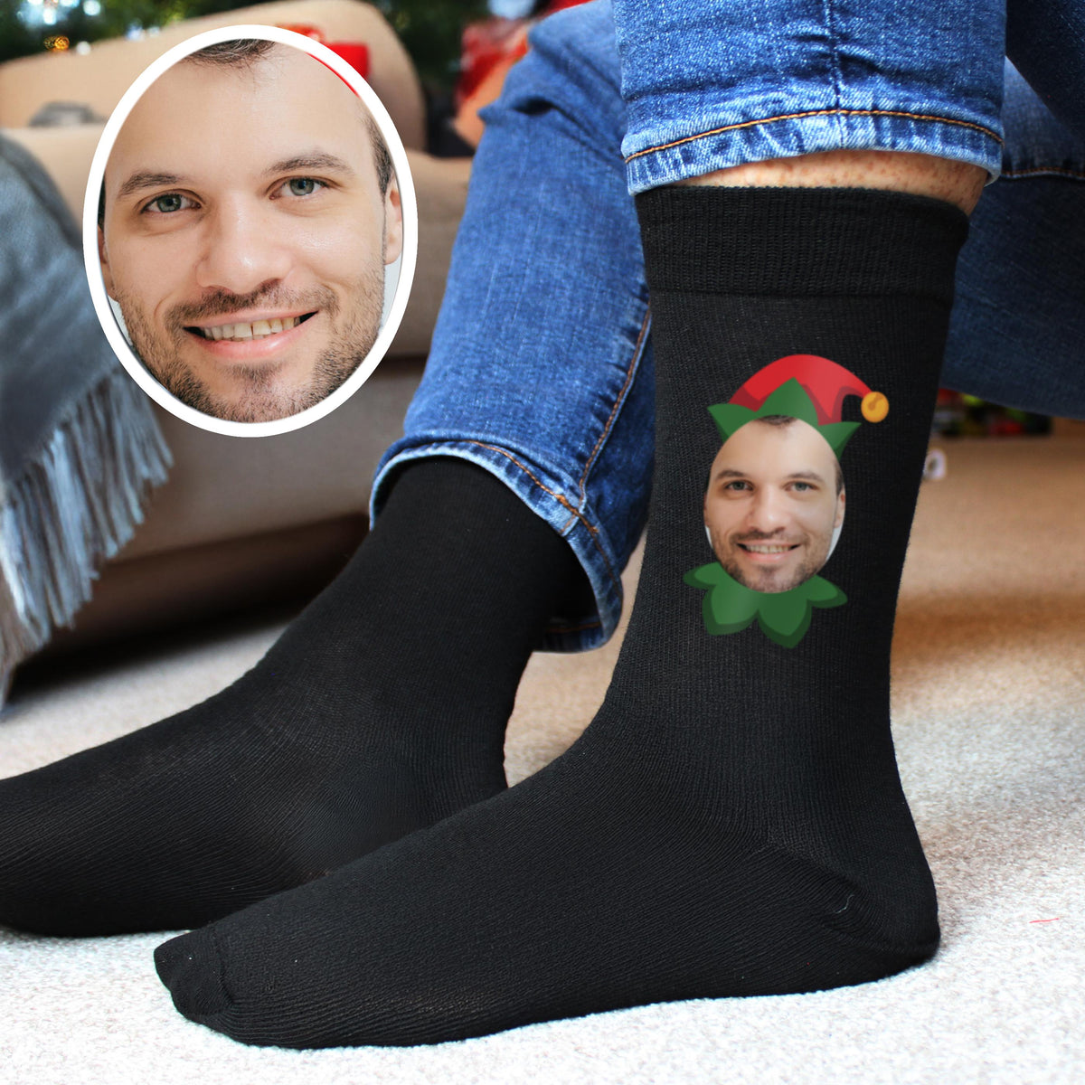 Personalised Photo Upload Elf Christmas Socks, The Personal Shop, personalised gifts