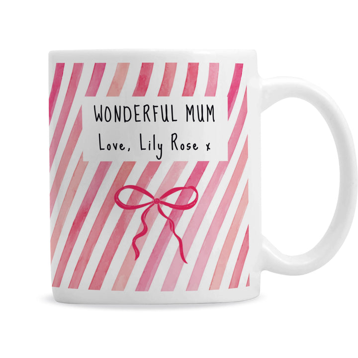 Personalised Striped Bow Mug, The Personal Shop, personalised gifts