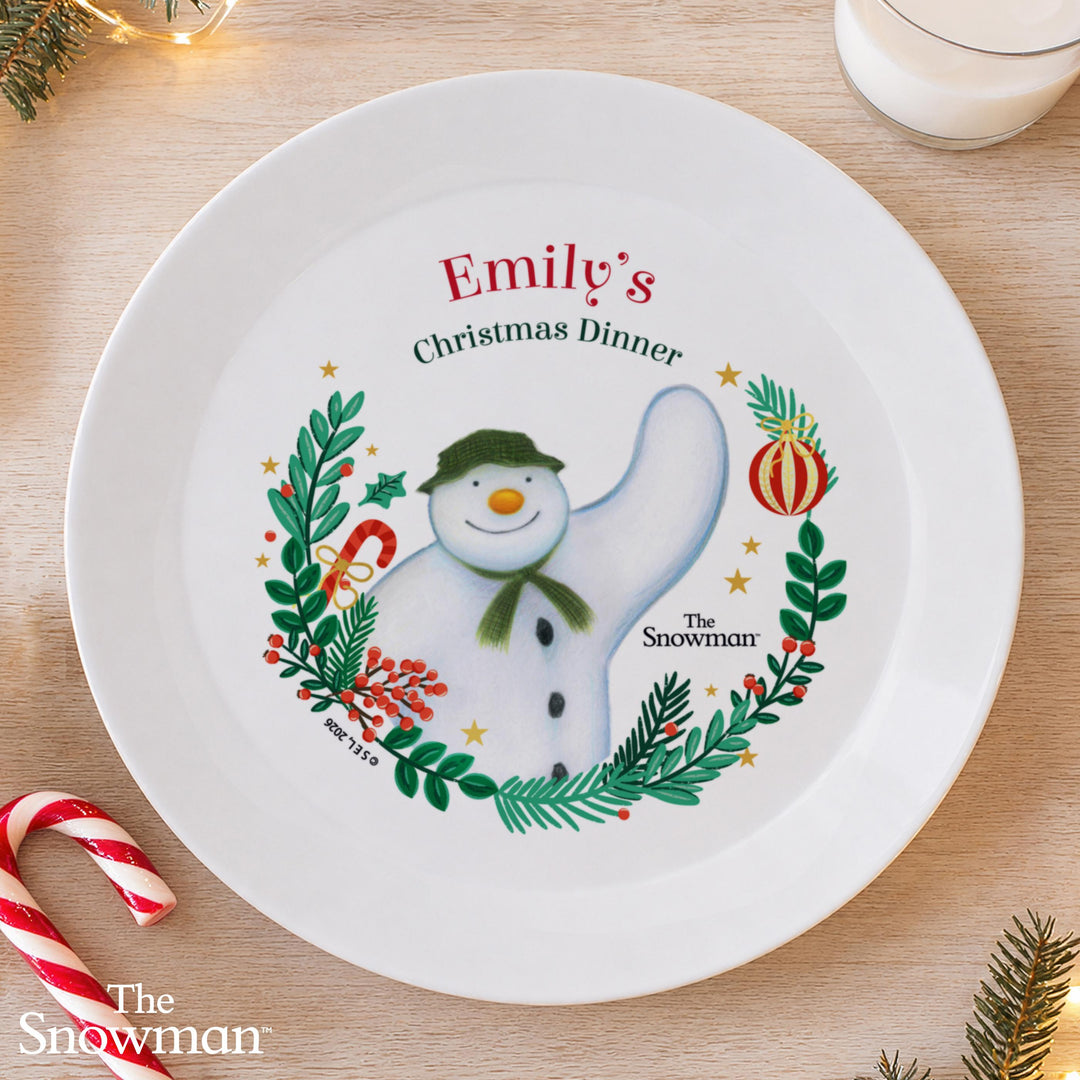 Personalised Plastic Dinner Plate with Message – The Snowman