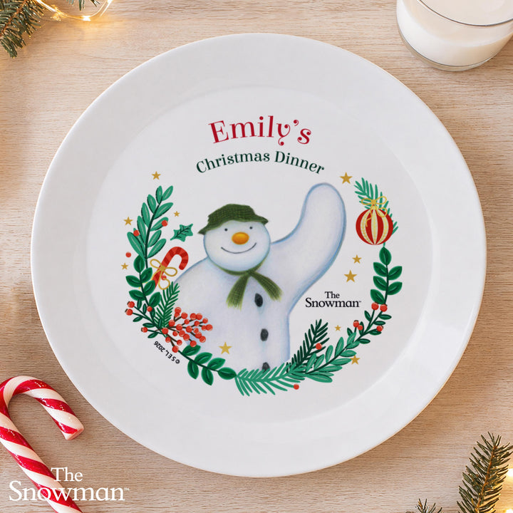 Personalised Plastic Dinner Plate with Message – The Snowman