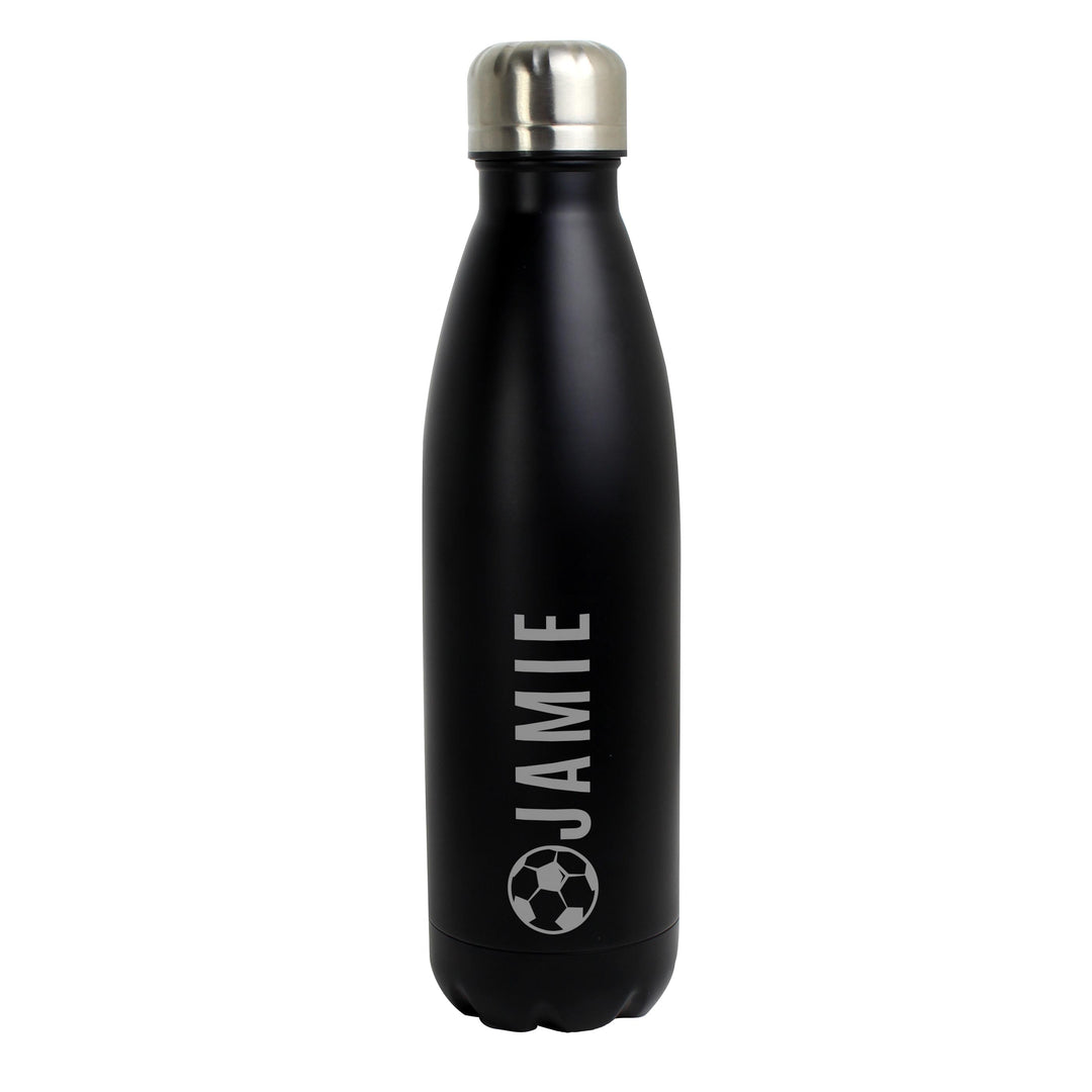 Personalised Football Black Metal Insulated Drinks Bottle – alternative view
