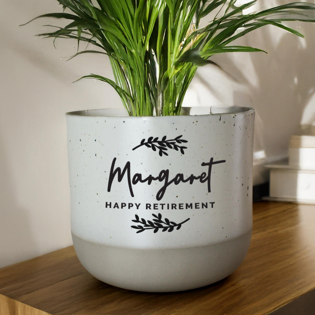 Personalised Botanical Flecked Plant Pot, The Personal Shop, personalised gifts