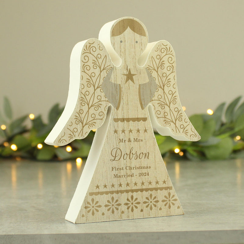 Personalised Christmas Angel Wooden Ornament