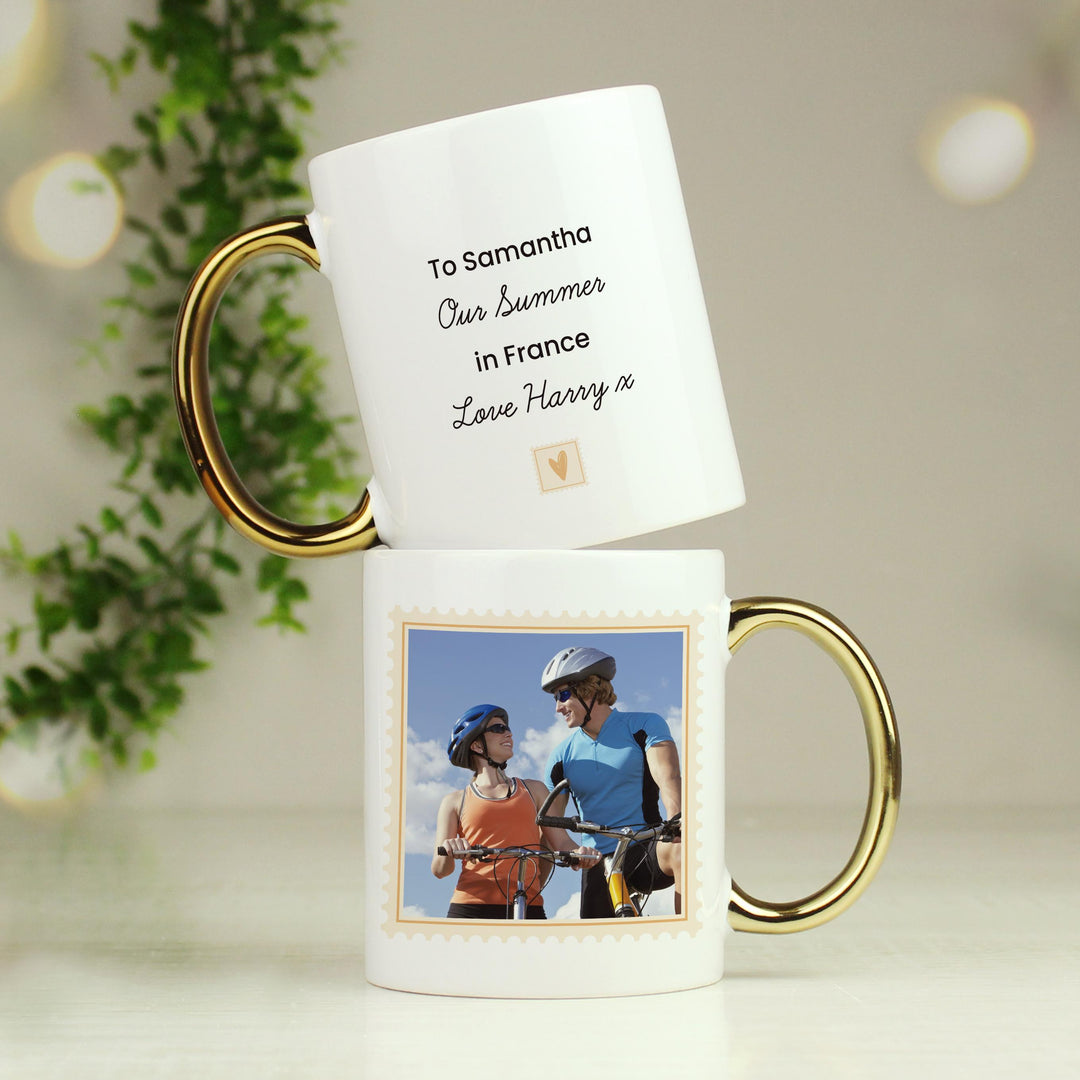 Personalised Photo Upload Gold Handled Mug – alternative view
