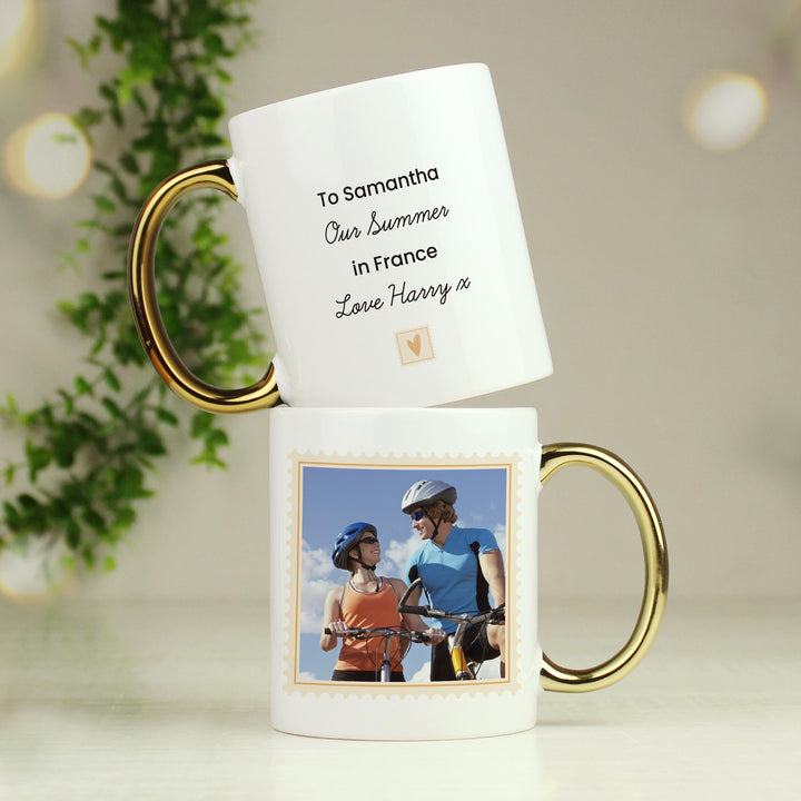 Personalised Photo Upload Gold Handled Mug – alternative view