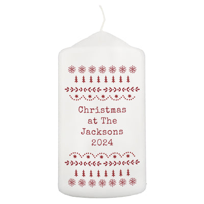 Personalised Christmas Fair Isle Pillar Candle