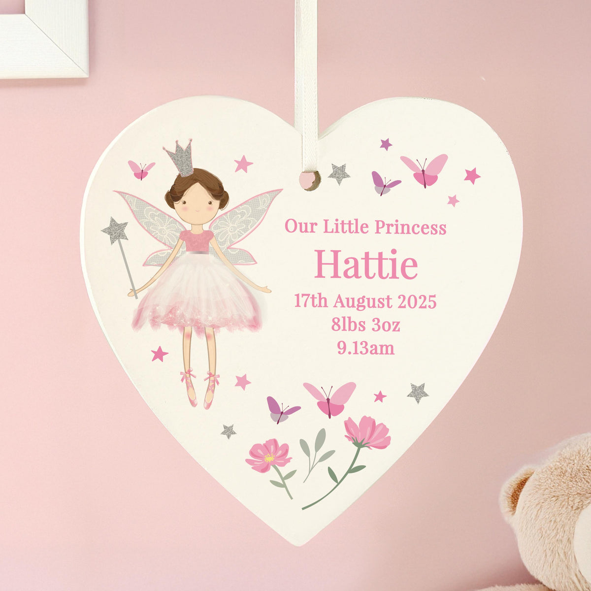 Personalised Fairy Princess Hanging Heart Ornament