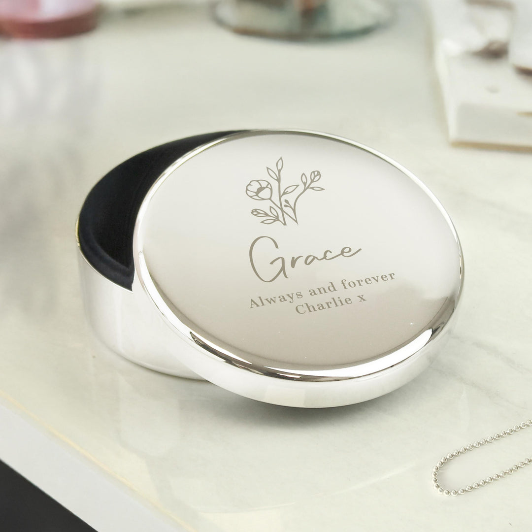 Personalised Floral Round Trinket Box