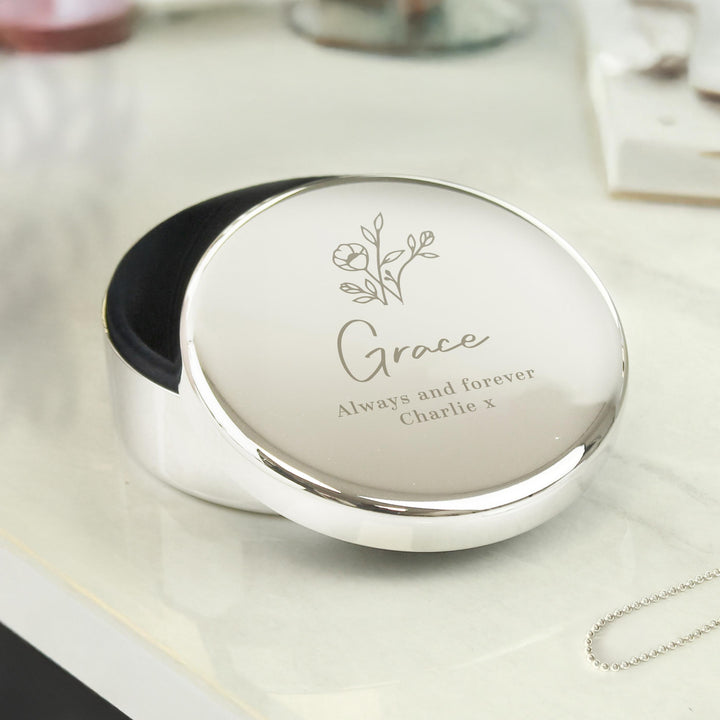 Personalised Floral Round Trinket Box