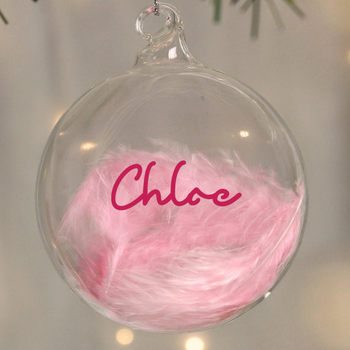 Personalised Pink Feather Bauble – alternative view