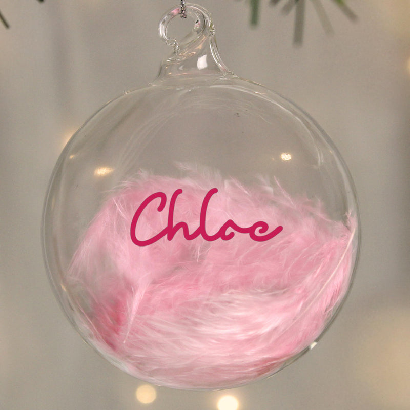 Personalised Pink Feather Bauble