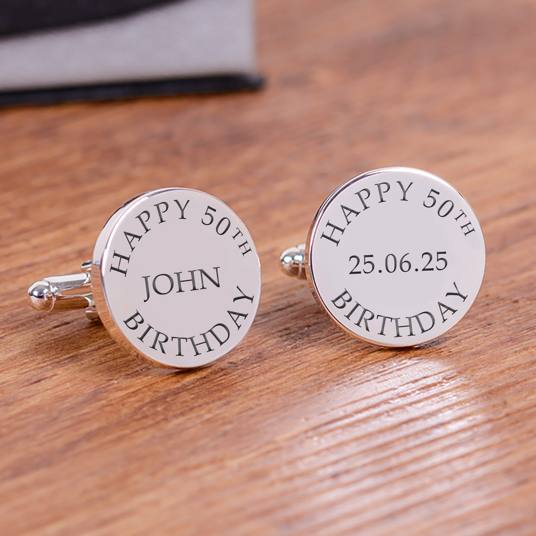 Personalised Happy Birthday Silver Finish Cufflinks