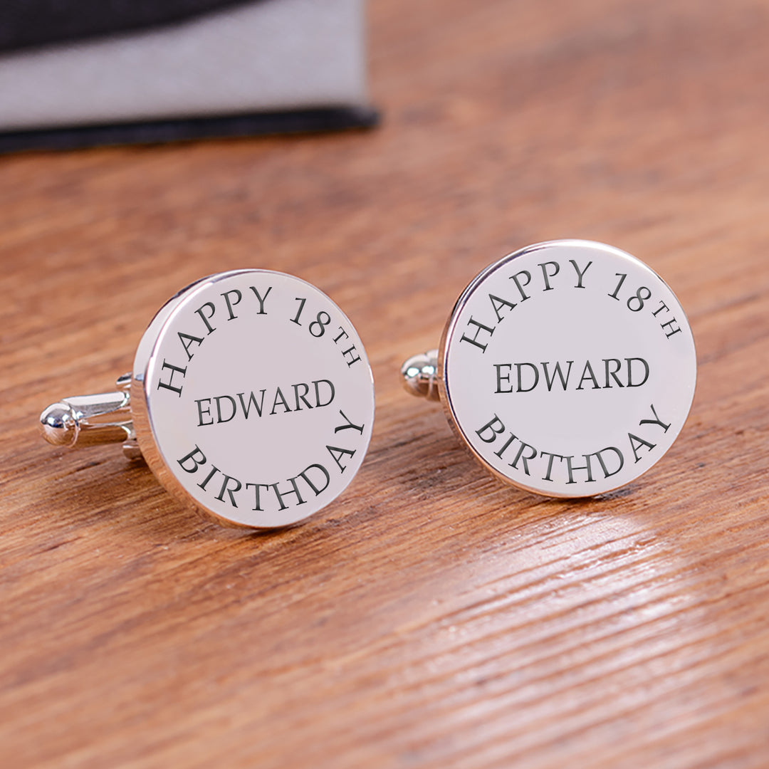 Personalised Happy Birthday Silver Finish Cufflinks