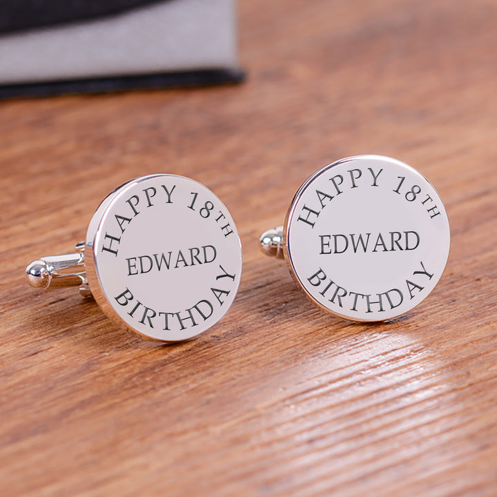 Personalised Happy Birthday Silver Finish Cufflinks