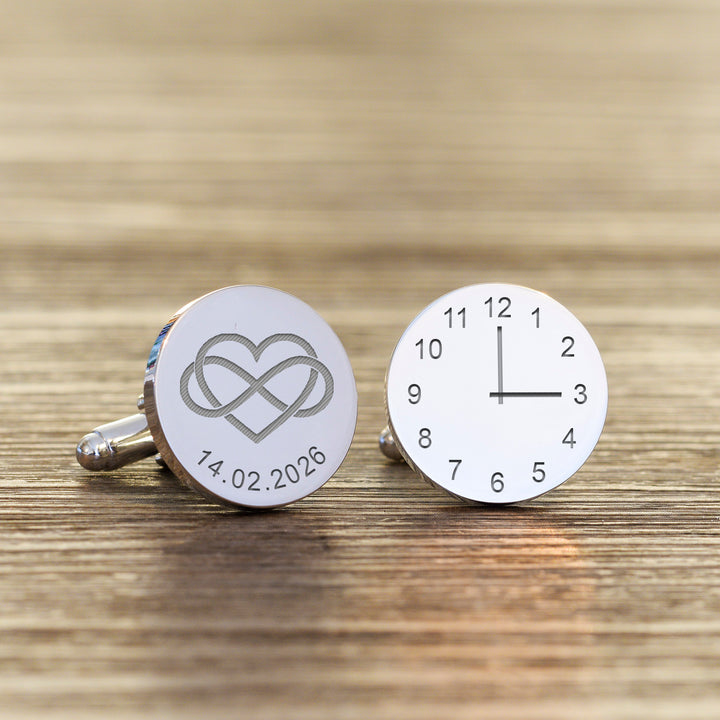 Personalised Heart Infinity Cufflinks with Date and Time