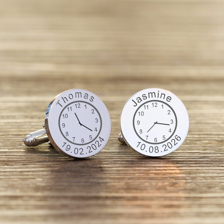 Personalised Kids’ Name, Time &amp; Date Round Cufflinks