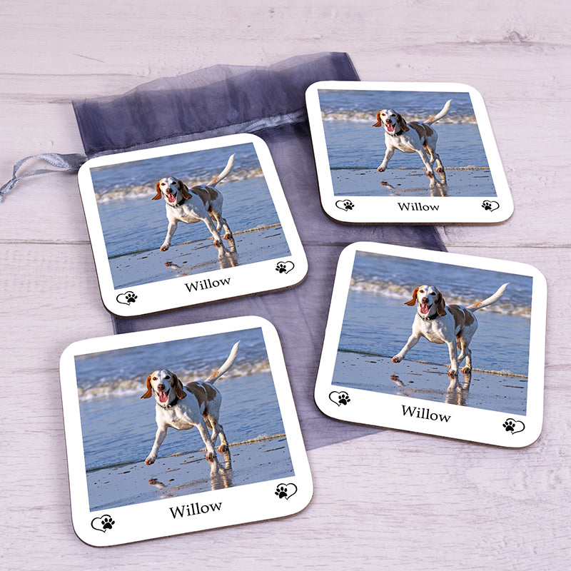 Personalised Pet Photo Coasters Set of 4 with Name