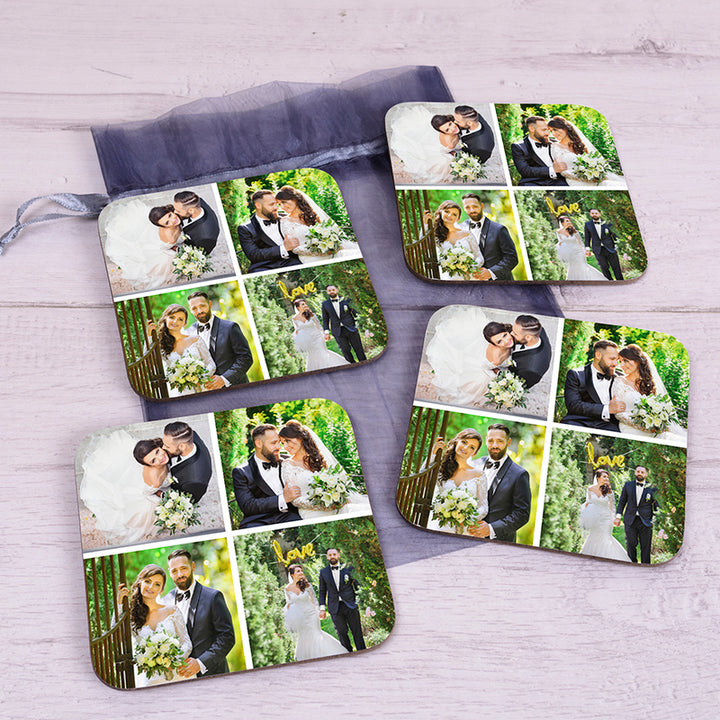Personalised Set of 4 Photo Coasters with Four Photo Uploads