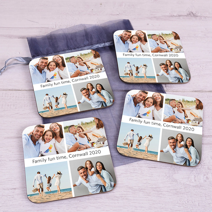 Personalised Set of 4 Photo Coasters with Message