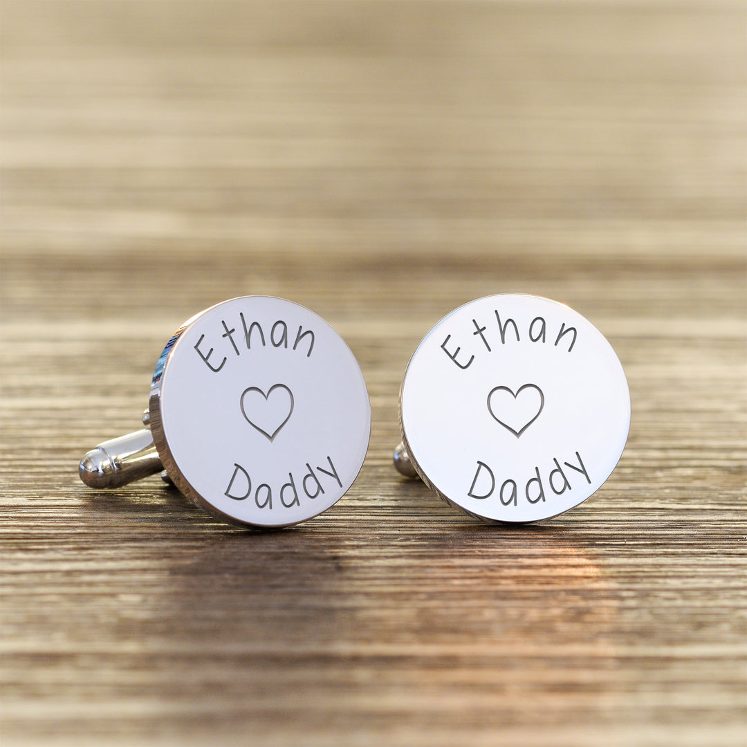 Personalised Daddy Heart Cufflinks with Child&