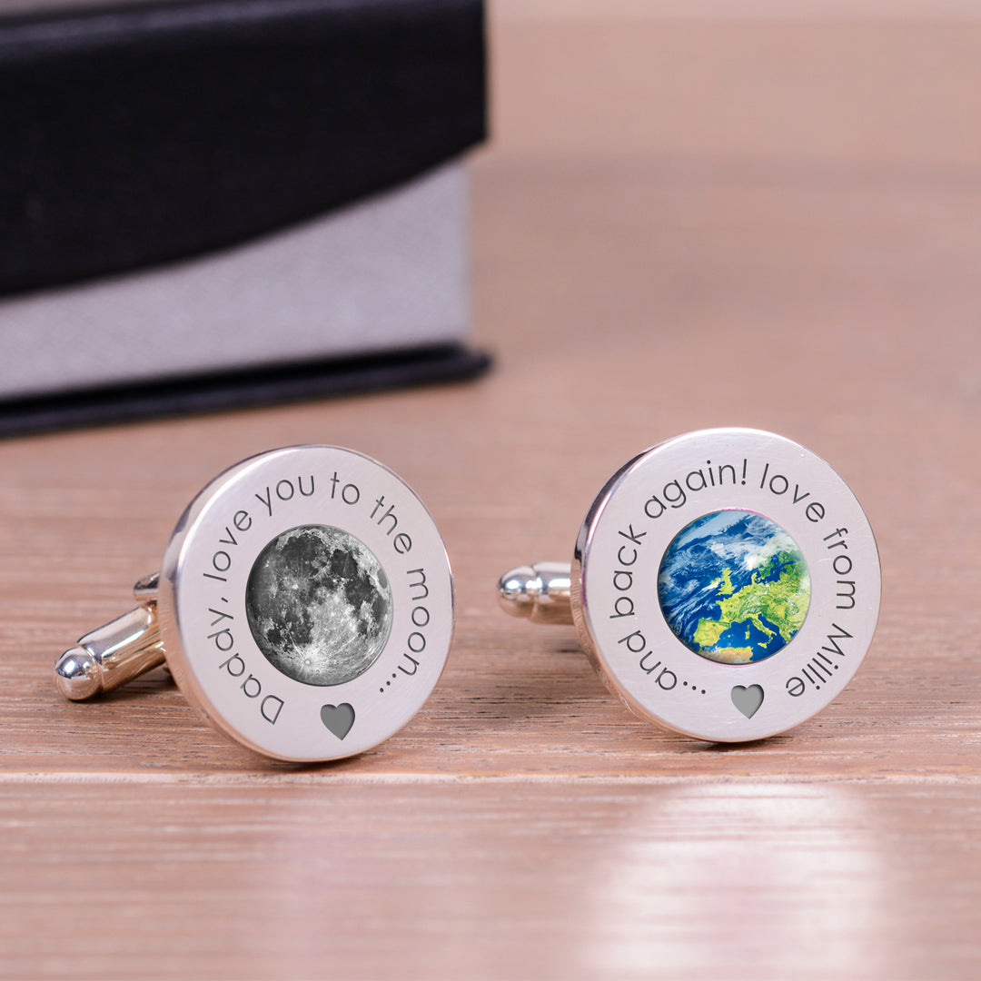 Personalised Daddy Moon and Back Cufflinks in Silver Finish