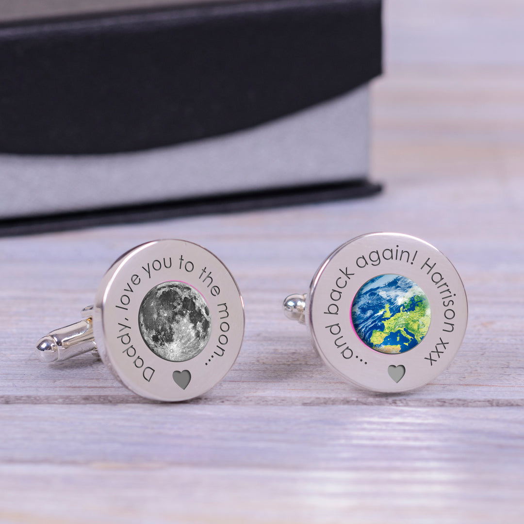 Personalised Daddy Moon and Back Cufflinks in Silver Finish