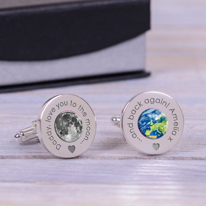 Personalised Daddy Moon and Back Cufflinks in Silver Finish