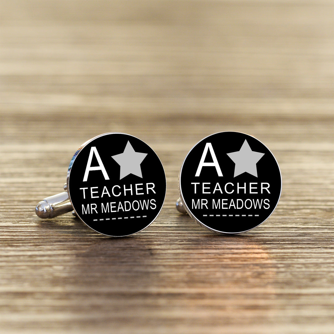Personalised Teacher Cufflinks in Silver Finish