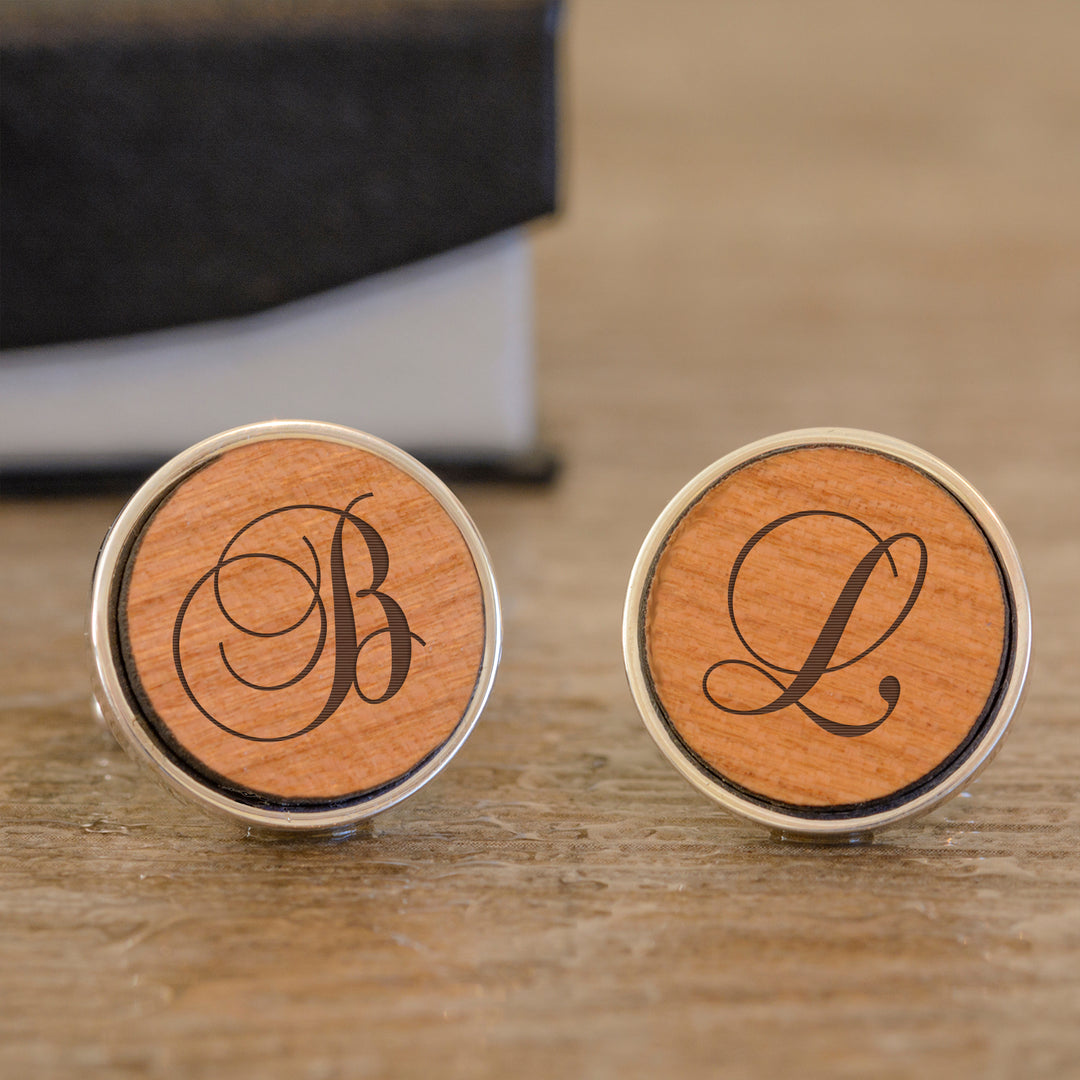 Personalised Script Initial Cherry Wood Cufflinks