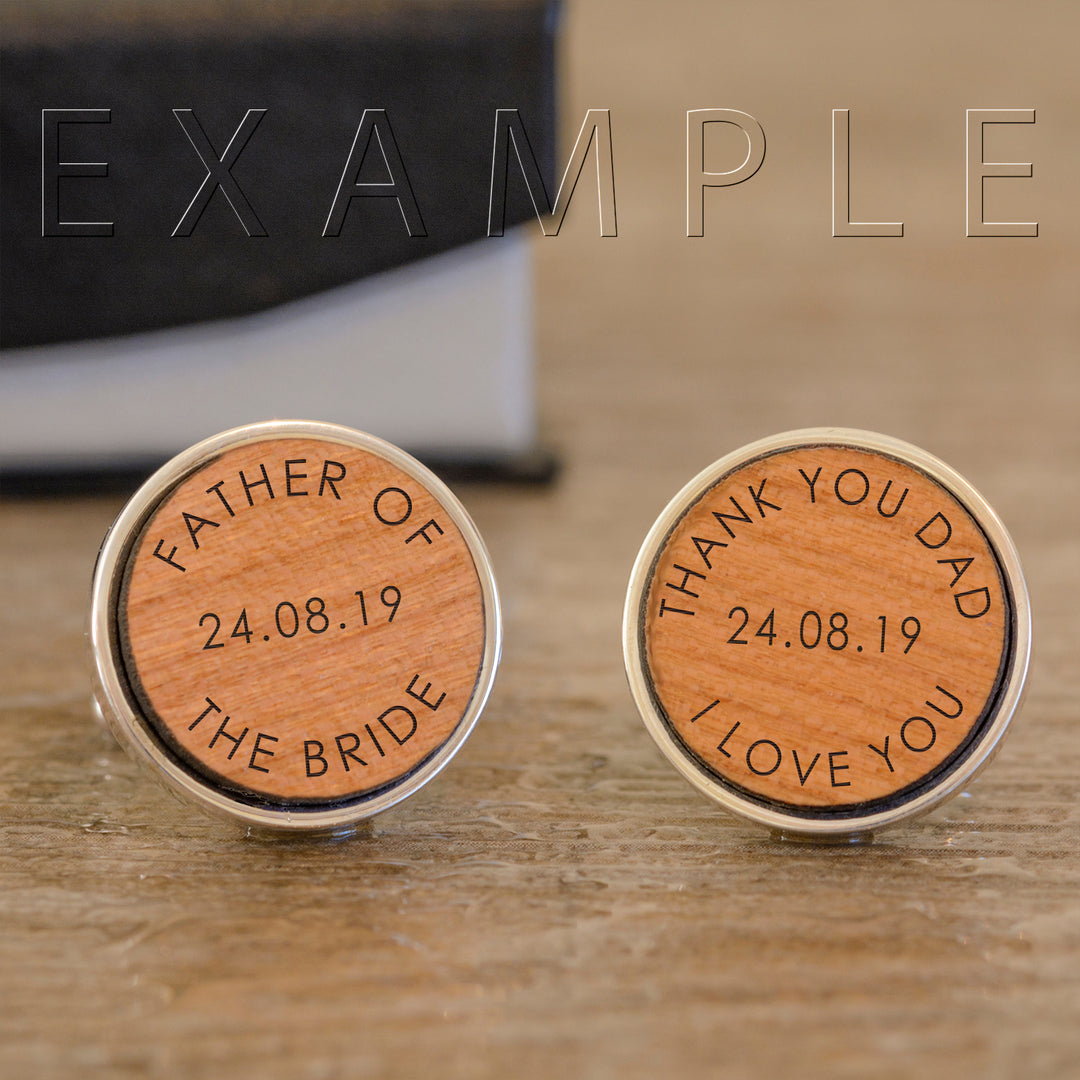 Personalised Cherry Wood Round Cufflinks with Message